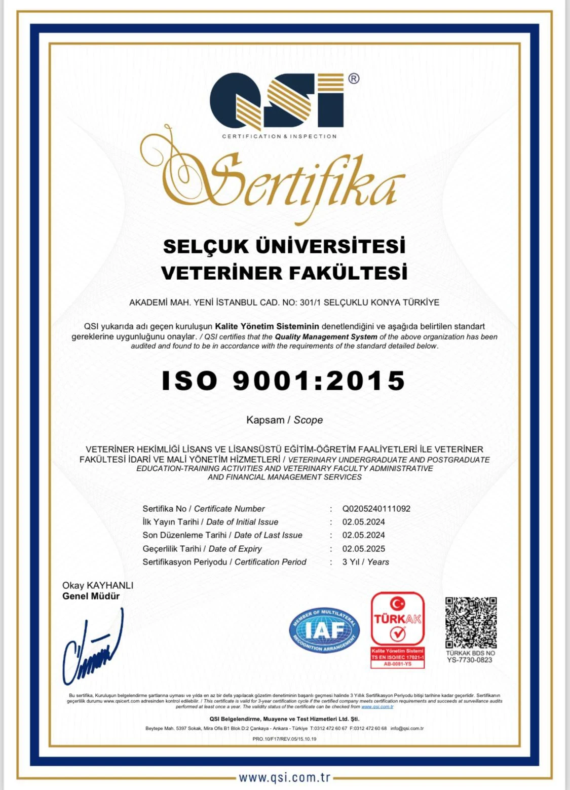 Veteriner Fakültesi 3 farklı ISO belgesi aldı!